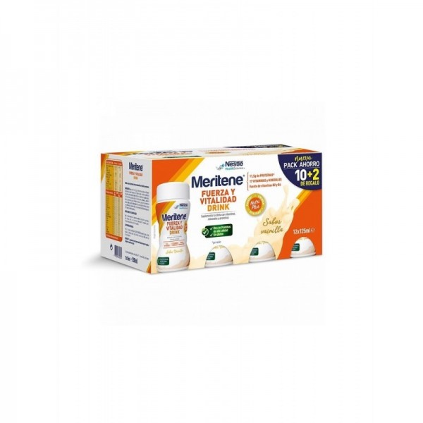 Meritene Fuerza y Vitalidad Drink Sabor Vainilla Pack Ahorro 10 + 2 uds